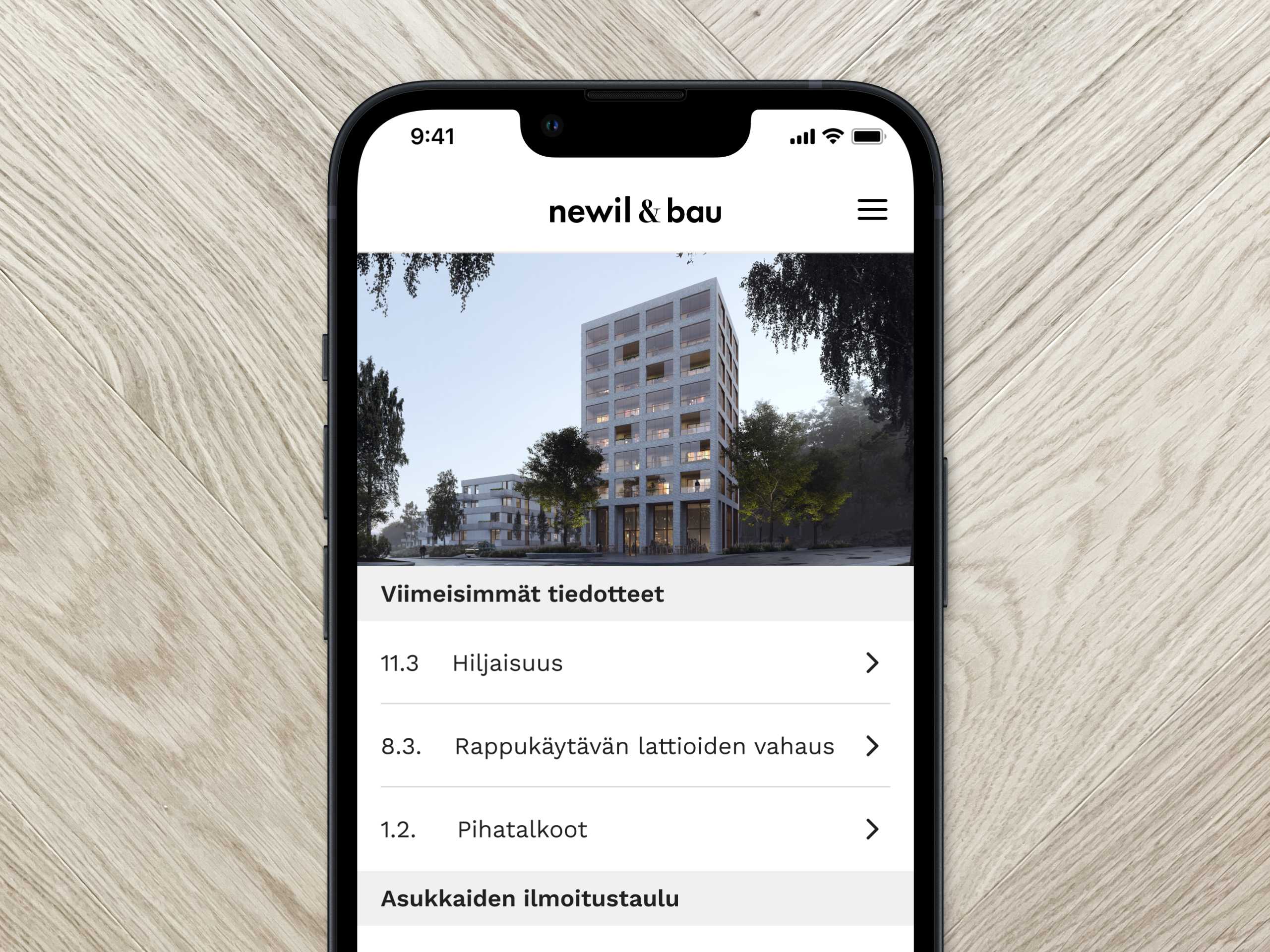 Näet taloyhtiön tiedotteet ja lähetät viestejä 